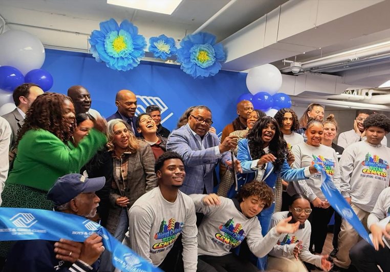 Group of police officers standing in front of their office building